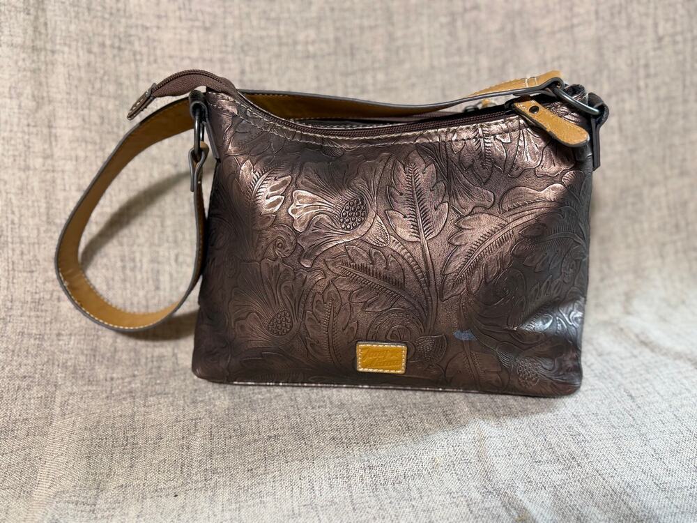 Tony Lama Brown Embossed Floral Crossbody Bag Western Tooled Shoulder Purse